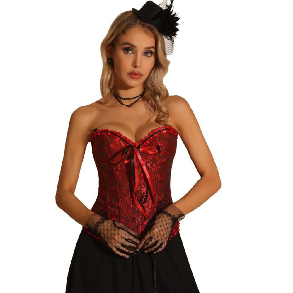 Women's Victorian Style Strapless Lace Up Bustier Top Black Red X-Small
